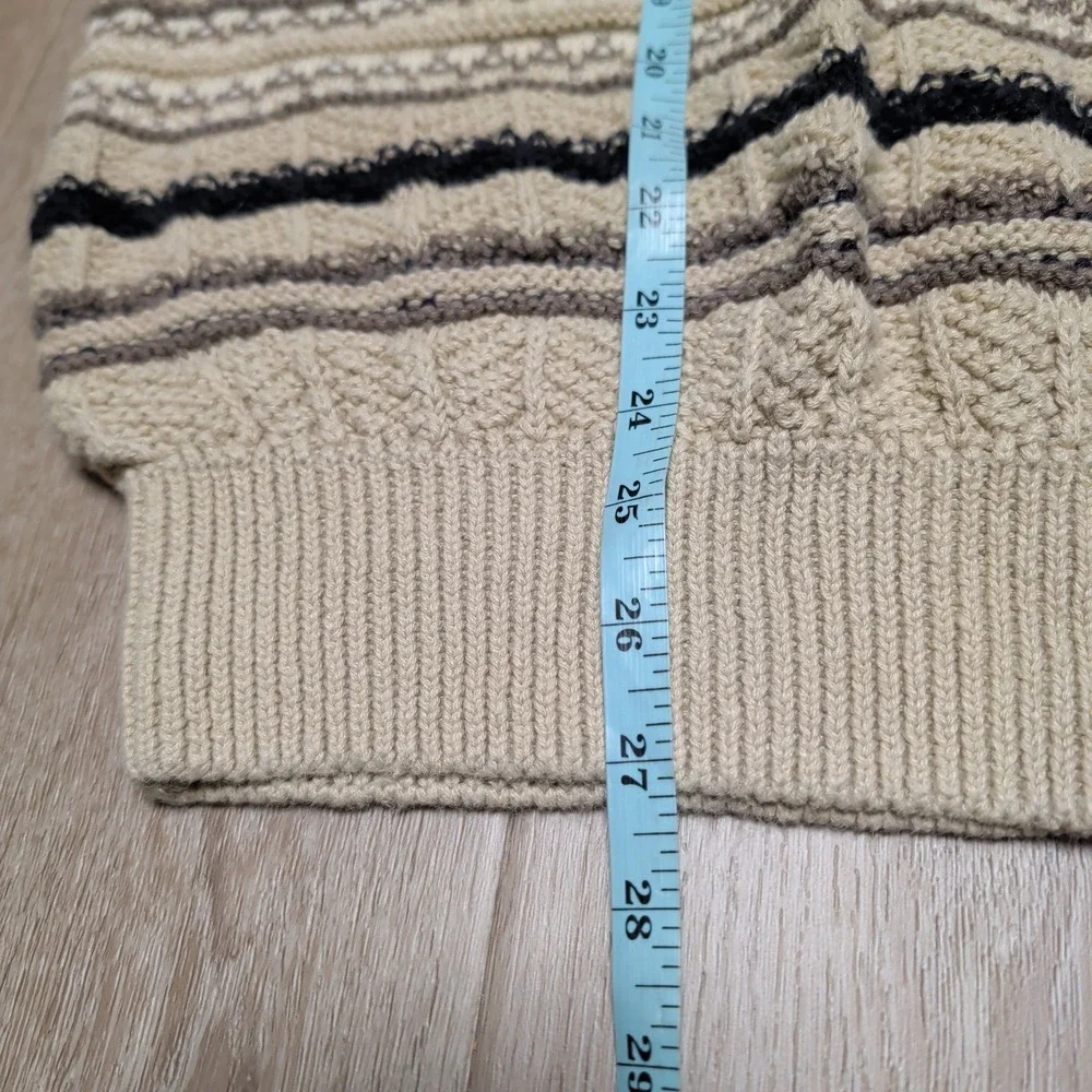 Vintage Stone Haven Mens Striped Textured Knit Ramie‎ Cotton Sweater Beige Large